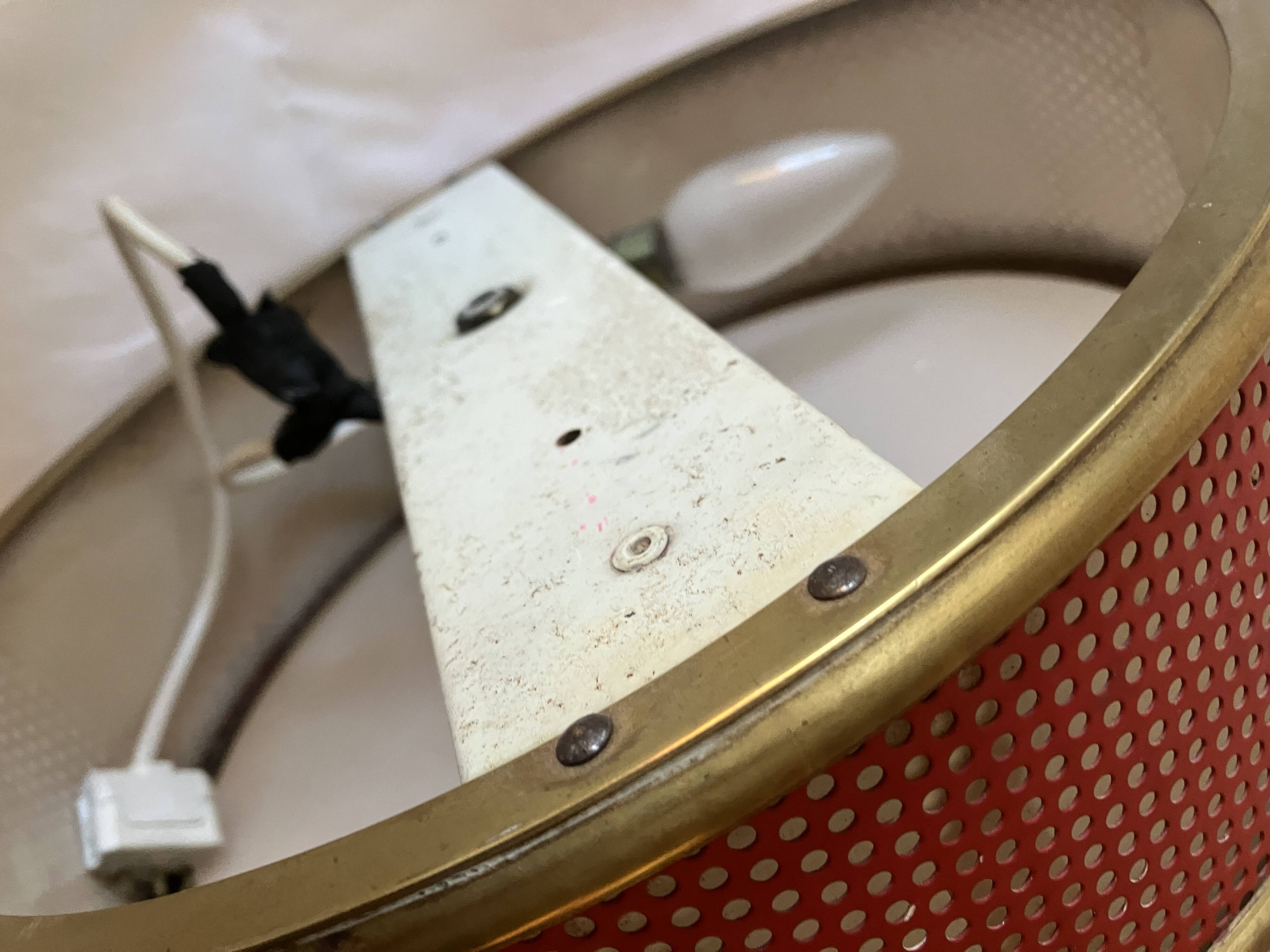 Lunel ceiling light, perforated metal and frosted glass from the 1950s.
