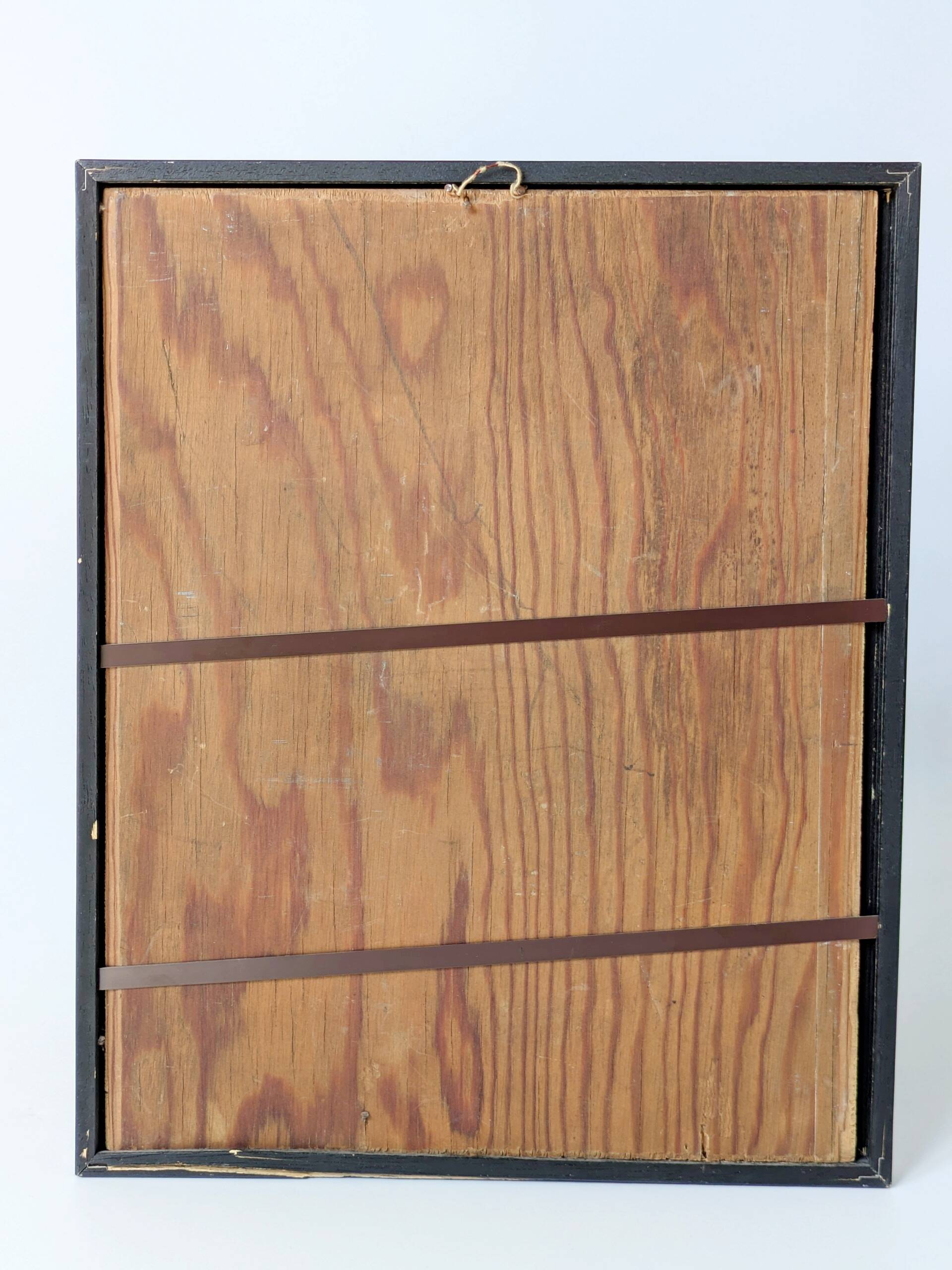 Vintage oil painting, rural winter landscape, 1960s