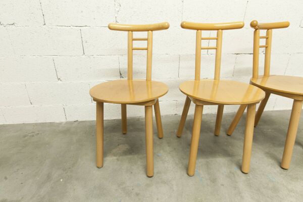 Lot de 3 chaises minimaliste en bois clair 1980 Italie