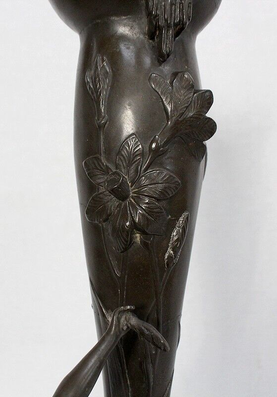 Pewter vase, "Young woman picking a water lily", signed P. Jean, Art Nouveau early twentieth century