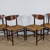 Set of 4 Scandinavian chairs by Peter Hvidt – teak & cord – 1960s
