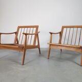 Pair of vintage Scandinavian beech armchairs