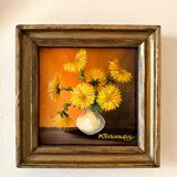 Framed painting on wood - yellow flowers