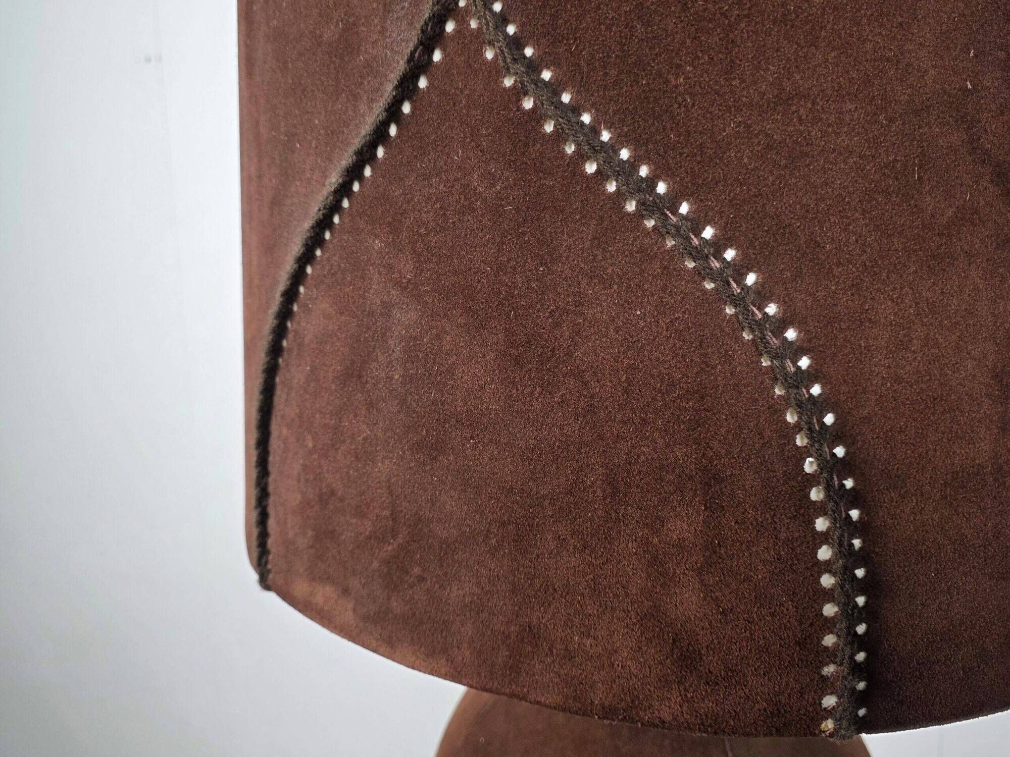 Large vintage suede table lamp with matching shade, 1970s