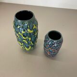 set of 2 Rare Super Color Crusty Fat Lava Vases by Scheurich, Germany WGP, 1970s