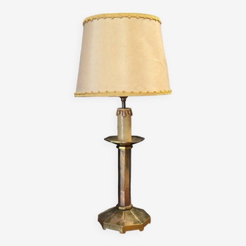 Lampe en bronze 1950 forme de bougeoir pans coupés
