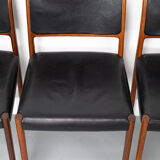 Set of 6 wooden Dining Chairs with black Leather, 1960