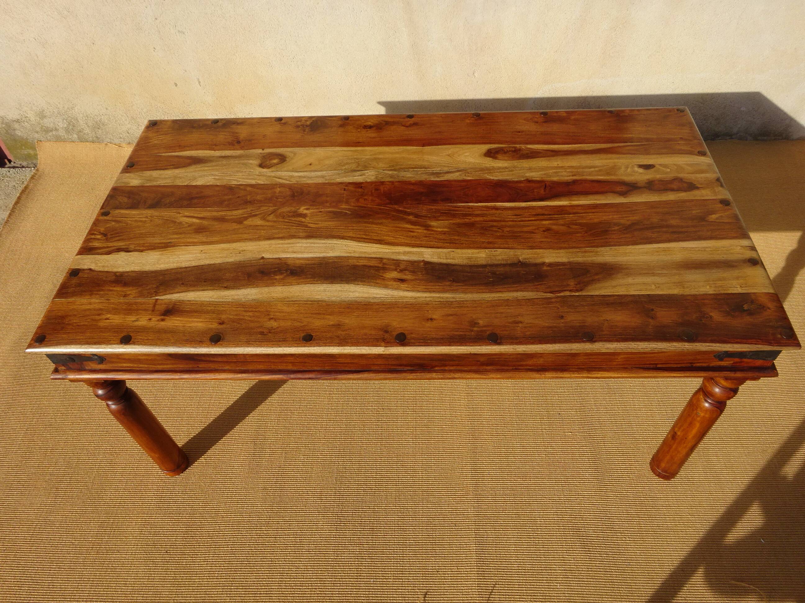 Solid wood and wrought iron table