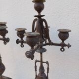 Large pair of 5-light candlesticks in spelter, complete, 19th century