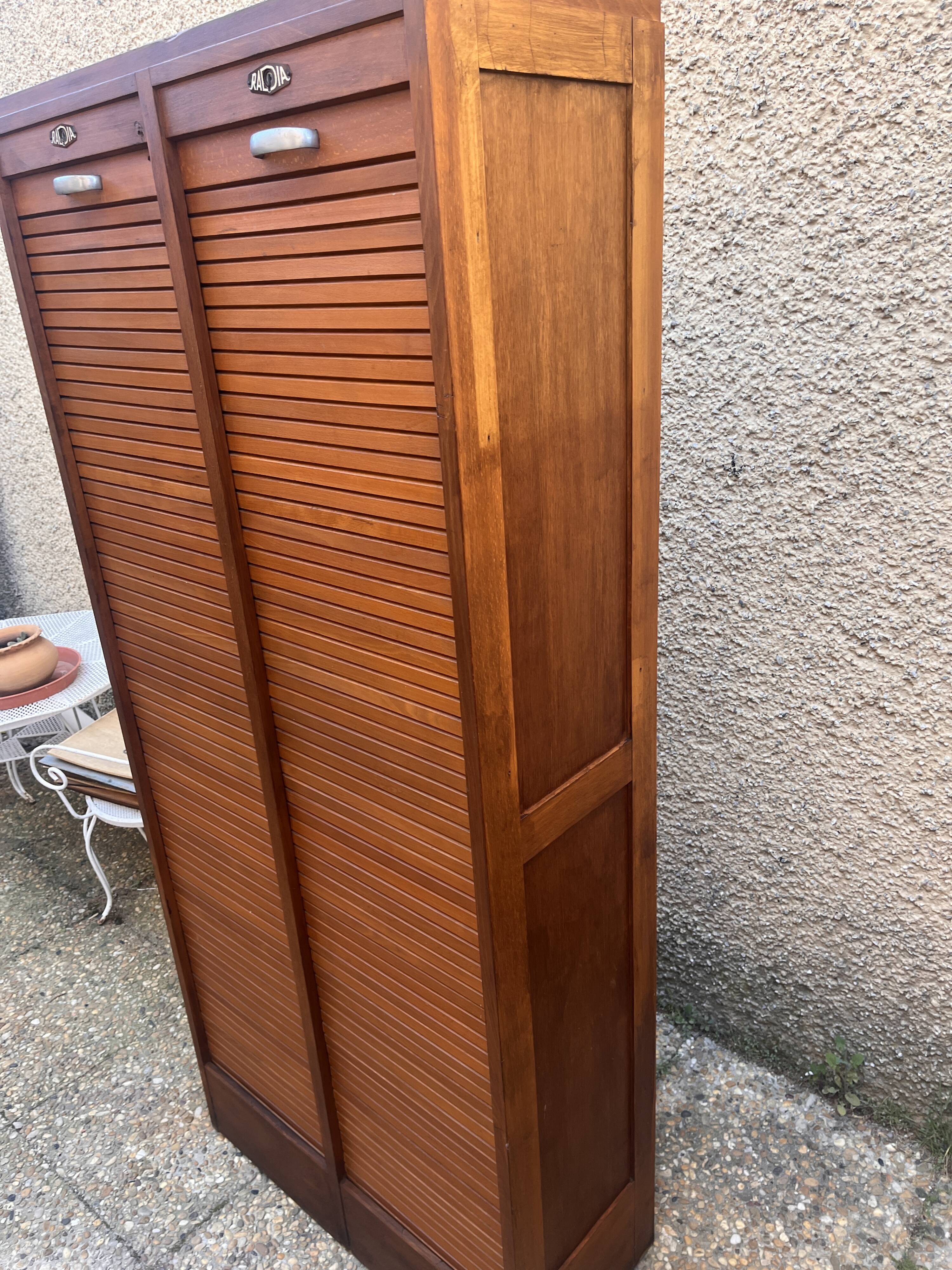 Classeur double à rideaux en bois Radia, années 50-60