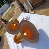 Pair of golden aluminum lamps from the 1960s