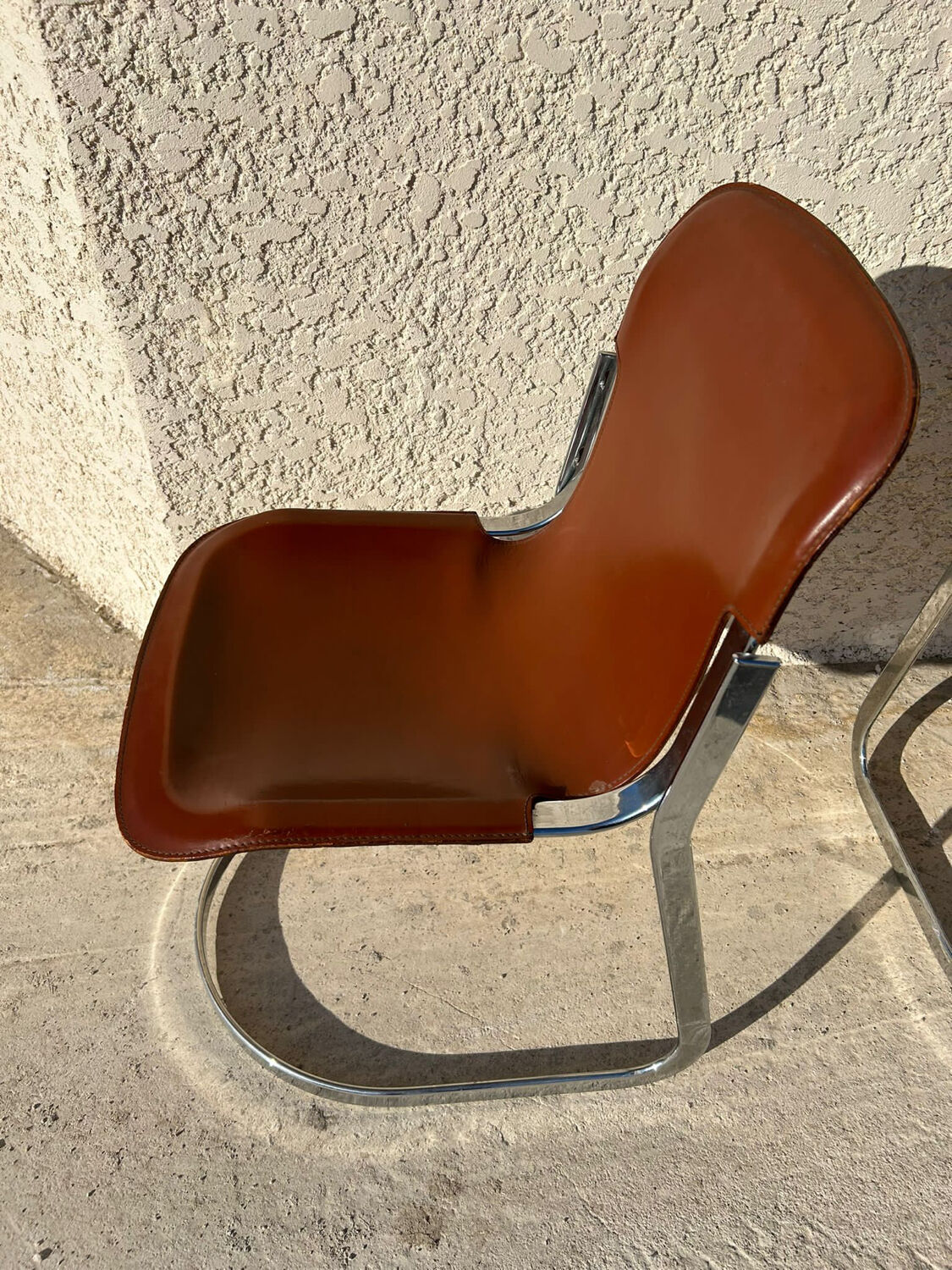 Pair of leather and chromed metal chairs year 70
