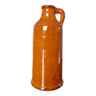 Vase with handle, in orange ceramic 50s 60s