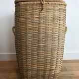 Large wicker/vintage bamboo laundry basket with lid