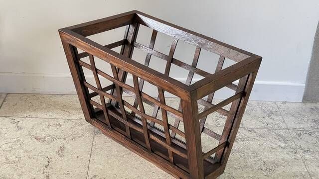Vintage woven oak magazine rack