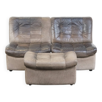 Grey leather elements design sofa 2 elements + footstool