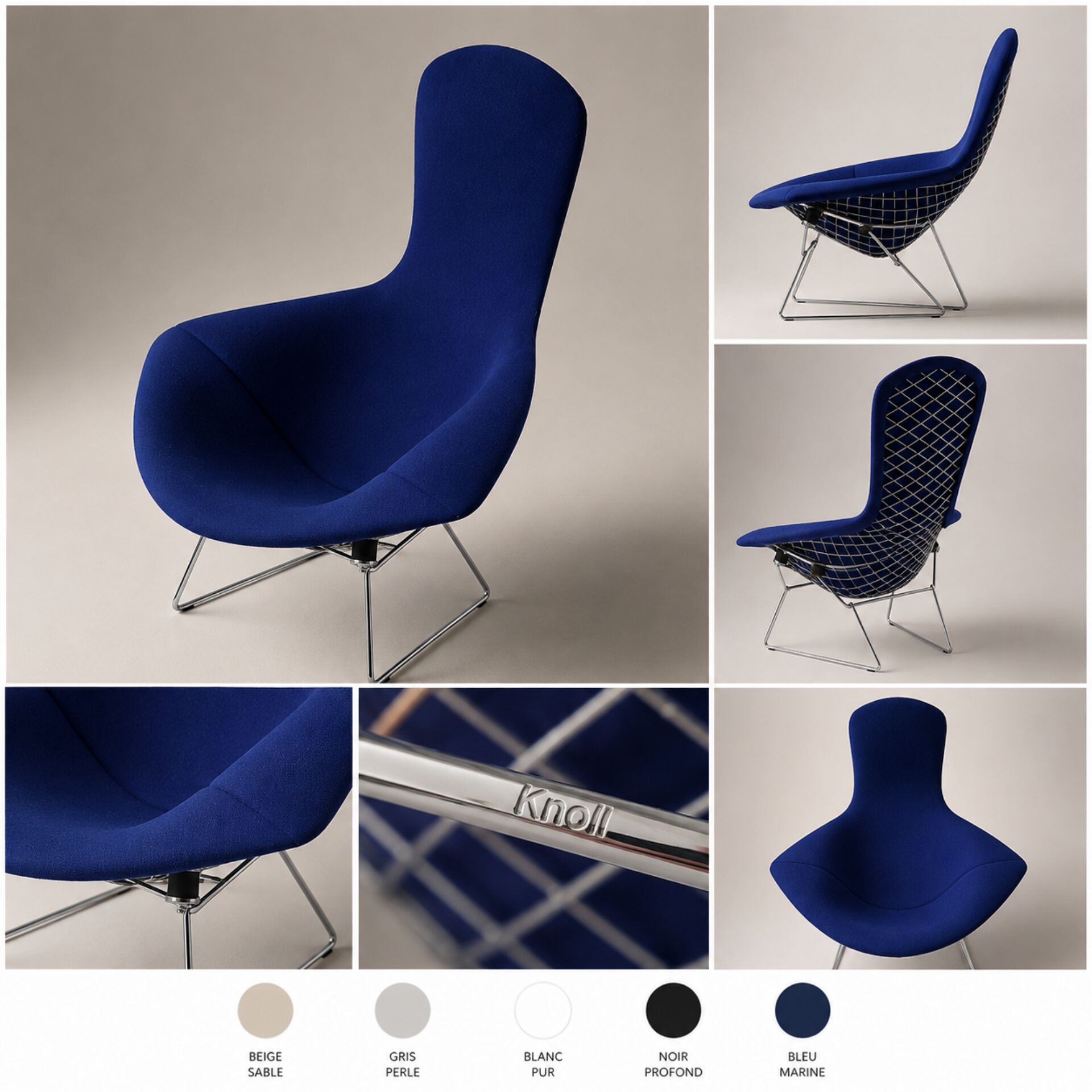 Vintage Knoll armchair – Bertoia model – cobalt blue