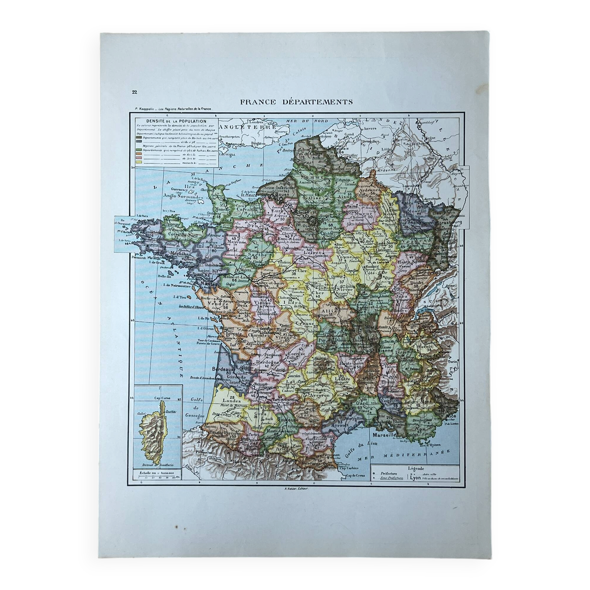 Original map of France 37x27cm - 1908