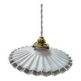 Old hanging lamp in white pleated opaline Art Deco 1930 Ø 25 cm