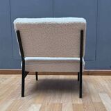 Vintage armchair, black metal and sheepskin fabric, France 1950