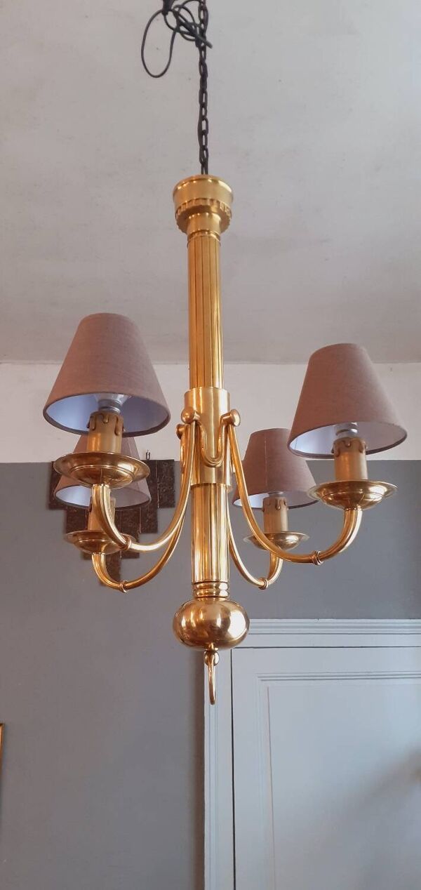 Lustre Art Déco en Bronze estampillé Petitot