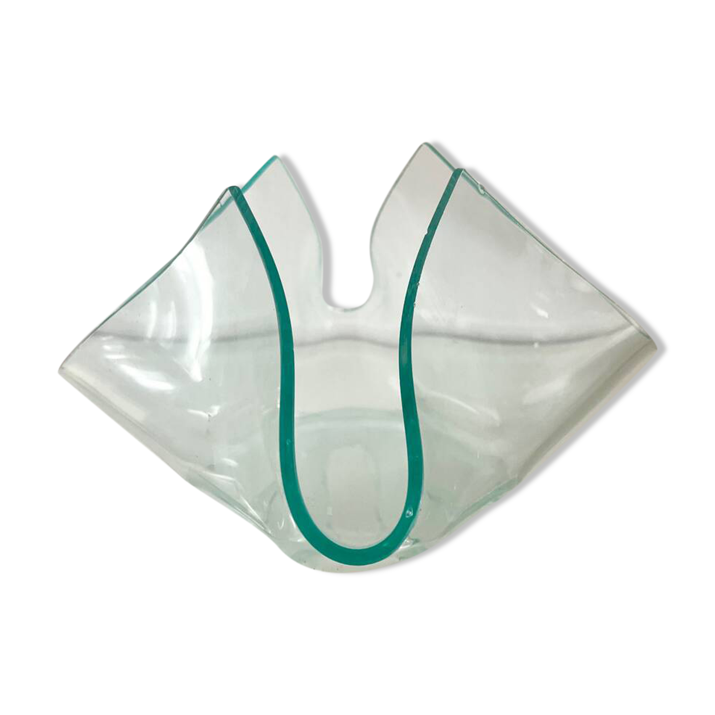 1970s glass trinket tray shaped like a handkerchief