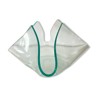 1970s glass trinket tray shaped like a handkerchief