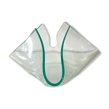 1970s glass trinket tray shaped like a handkerchief