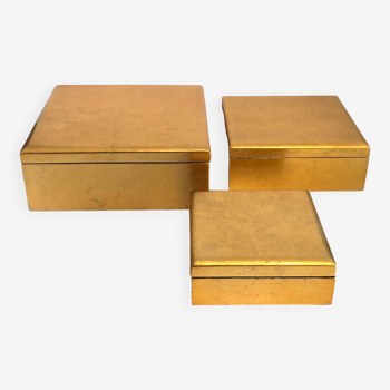 3 boîtes carrées gigognes dorés