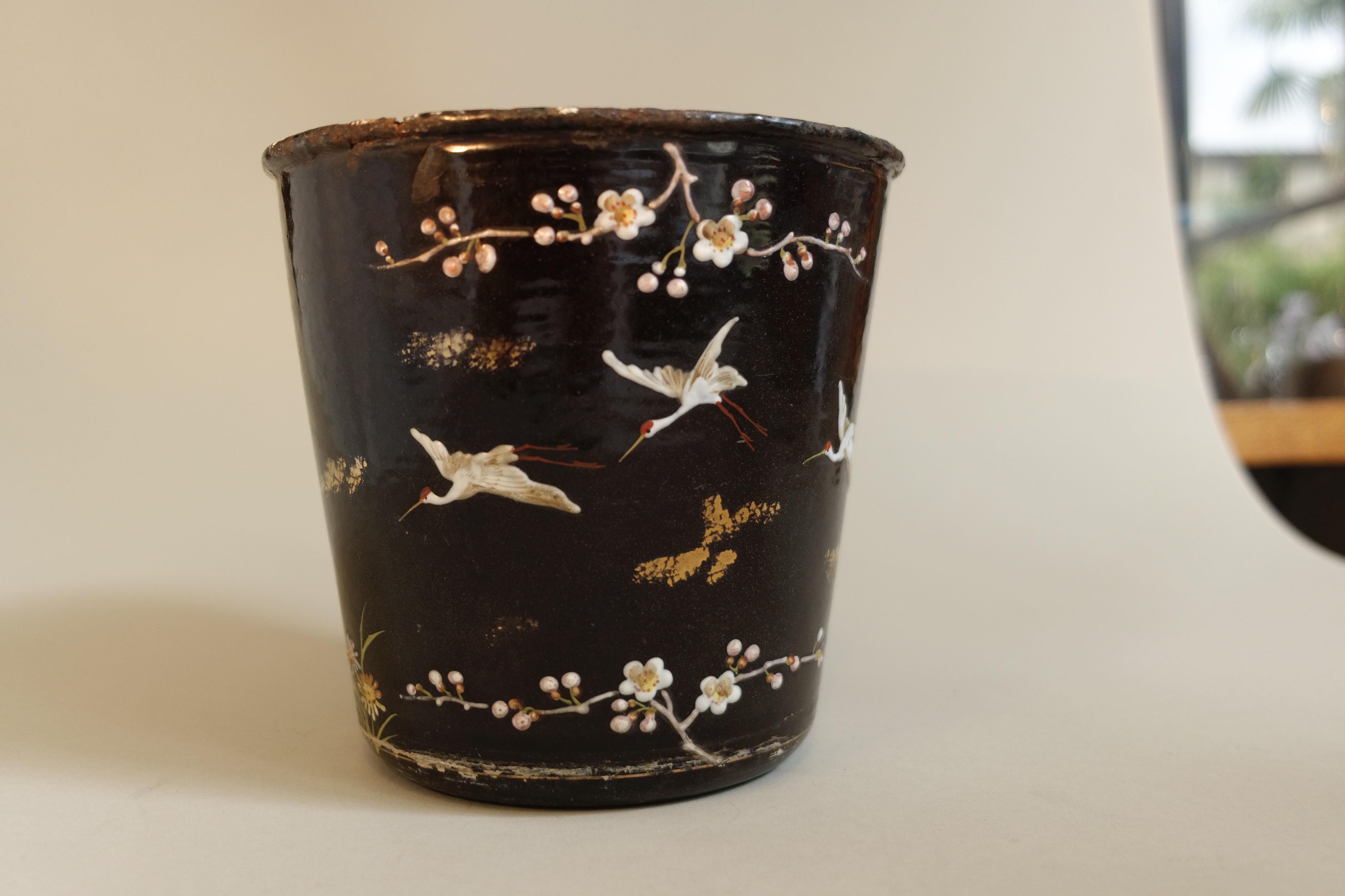 Enamelled sheet metal vase