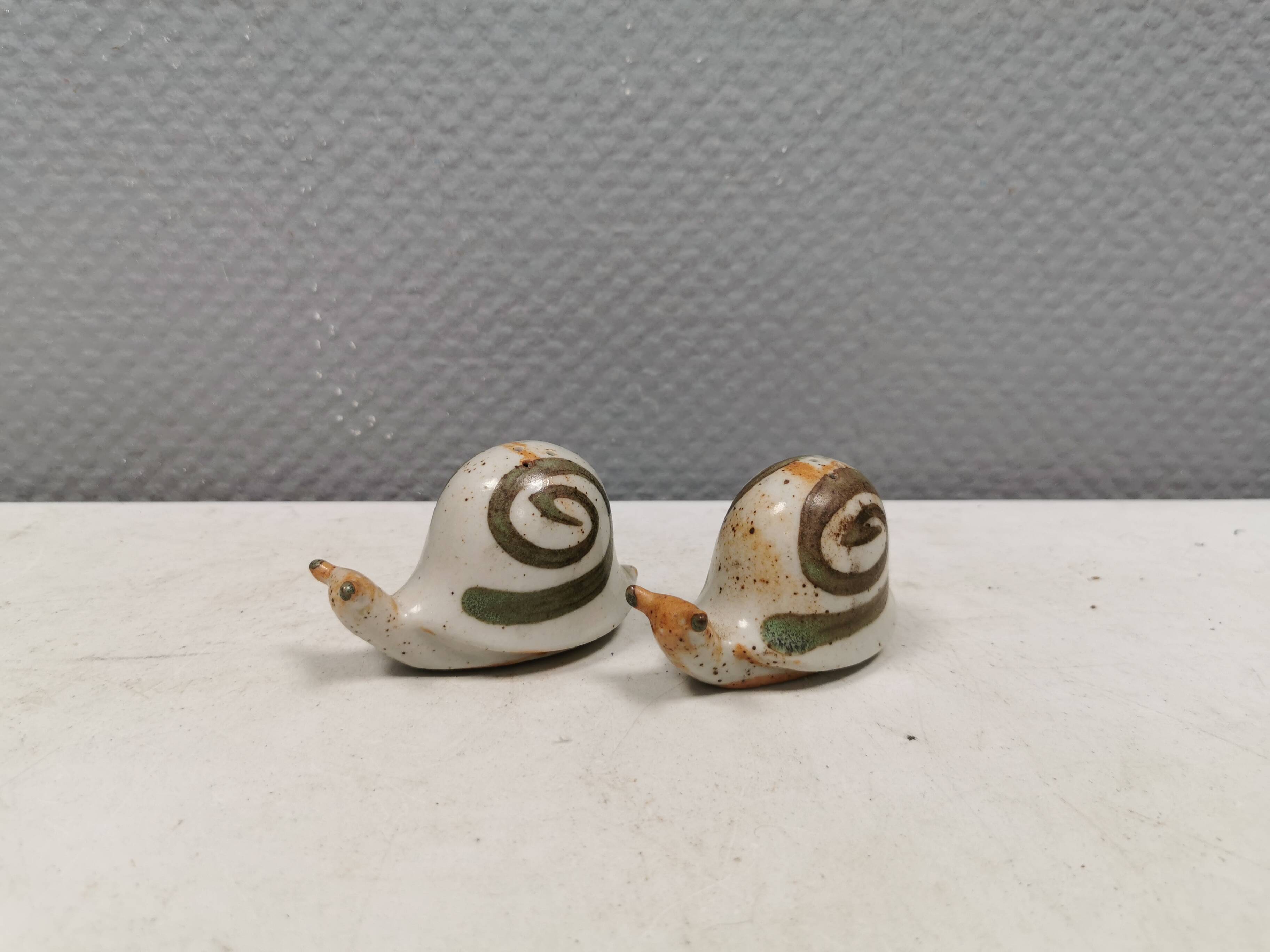 Ceramic snails as salt and pepper shakers, Denmark, 1970s-1980s