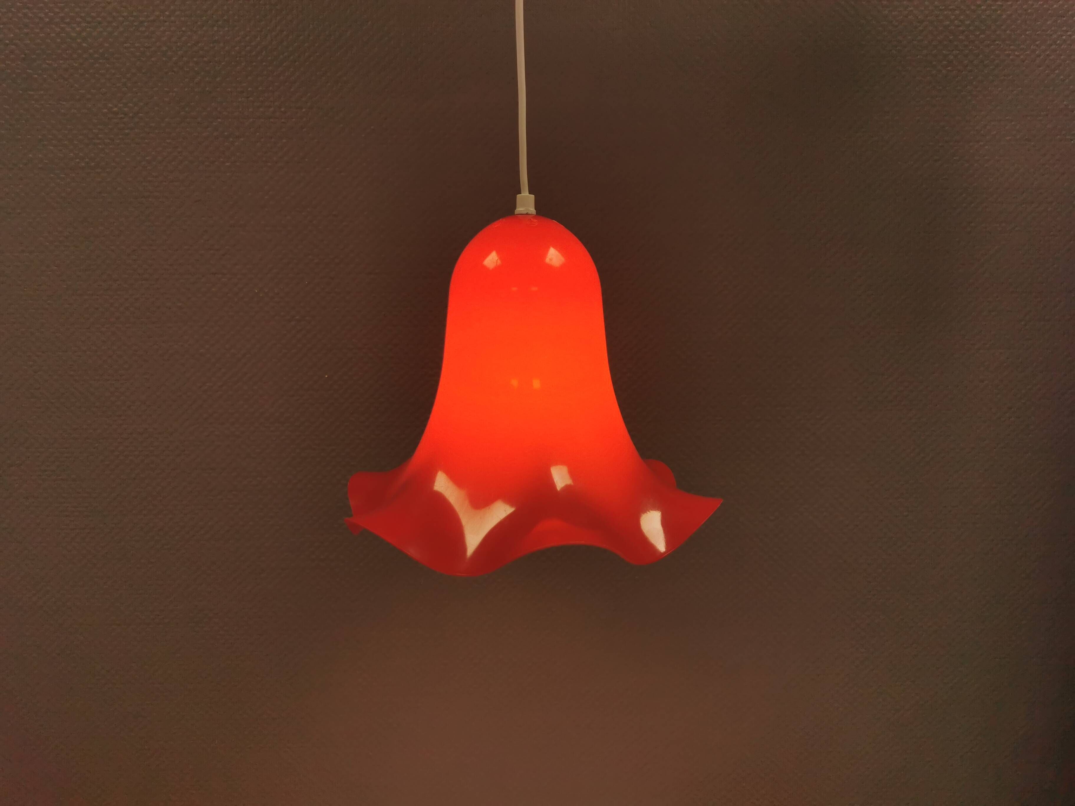 Red vintage hanging lamp made from ABC plastic. Denmark 1980s