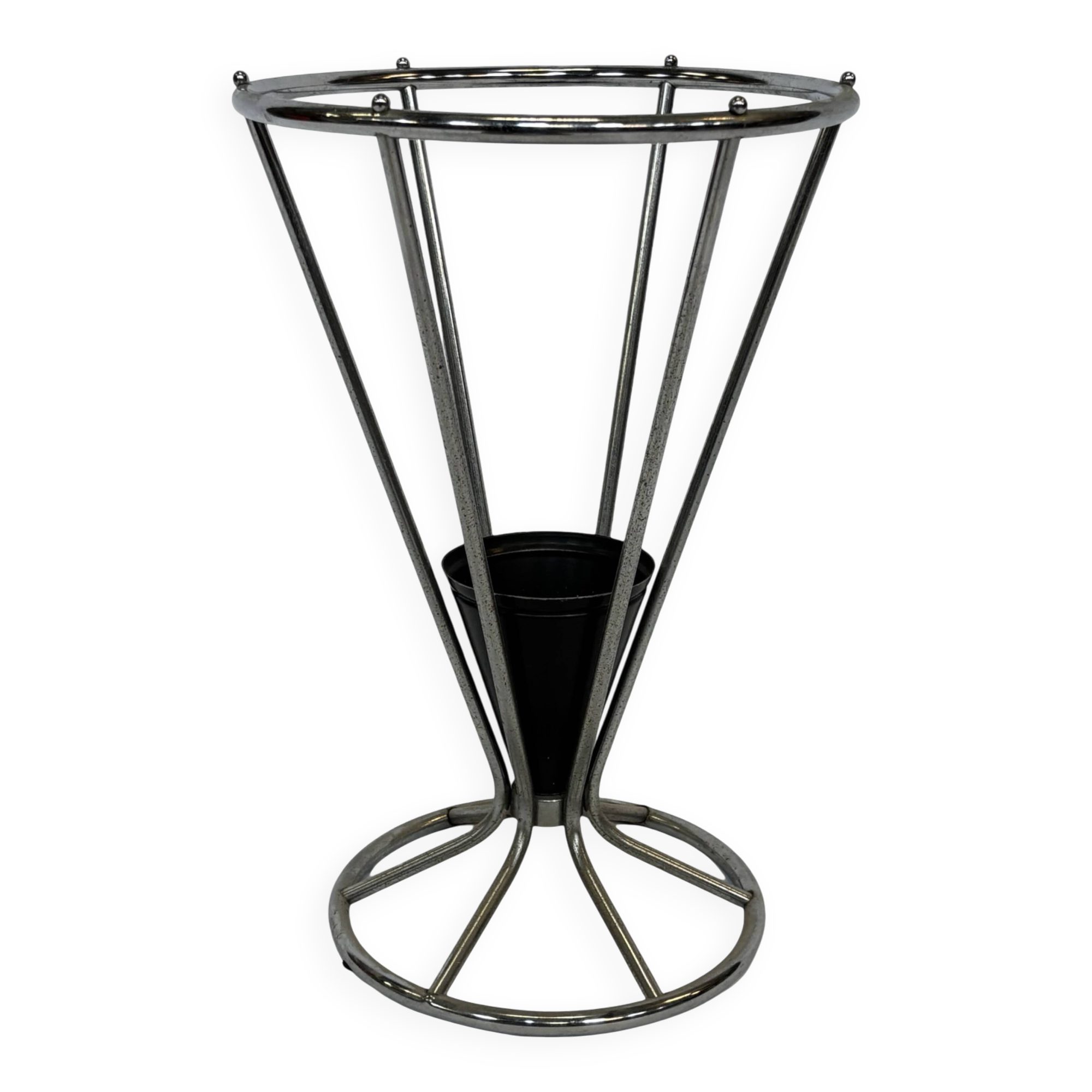 Vintage Umbrella stand chrome round black Dutch Art Deco