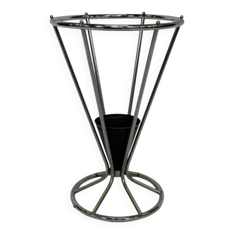 Vintage Umbrella stand chrome round black Dutch Art Deco
