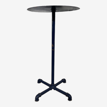 Blue steel pedestal table