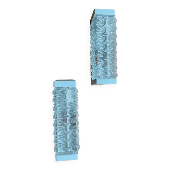 Pair of Erco molded glass wall lights from the 70s