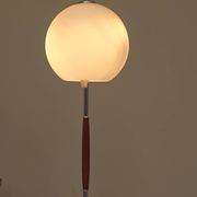 Modernist floor lamp in teak, chrome metal, opaline, Czechoslovakia 60s