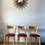 Set of 6 Luterma bistro chairs in blond wood and skaï 50s