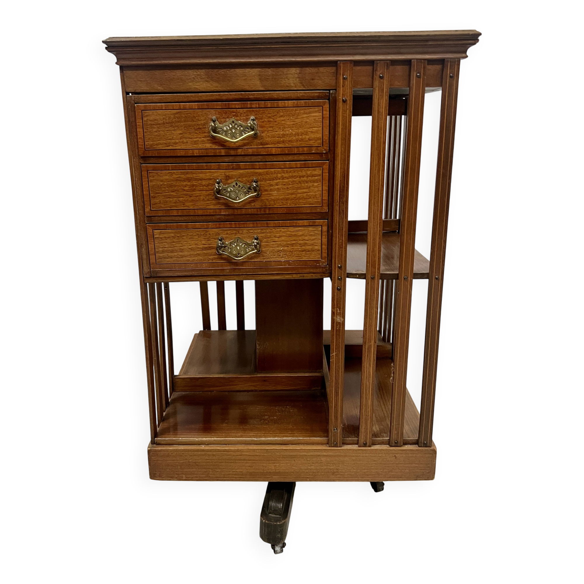 20th Century Mahogany Revolving Bookcase with Marquetry Top