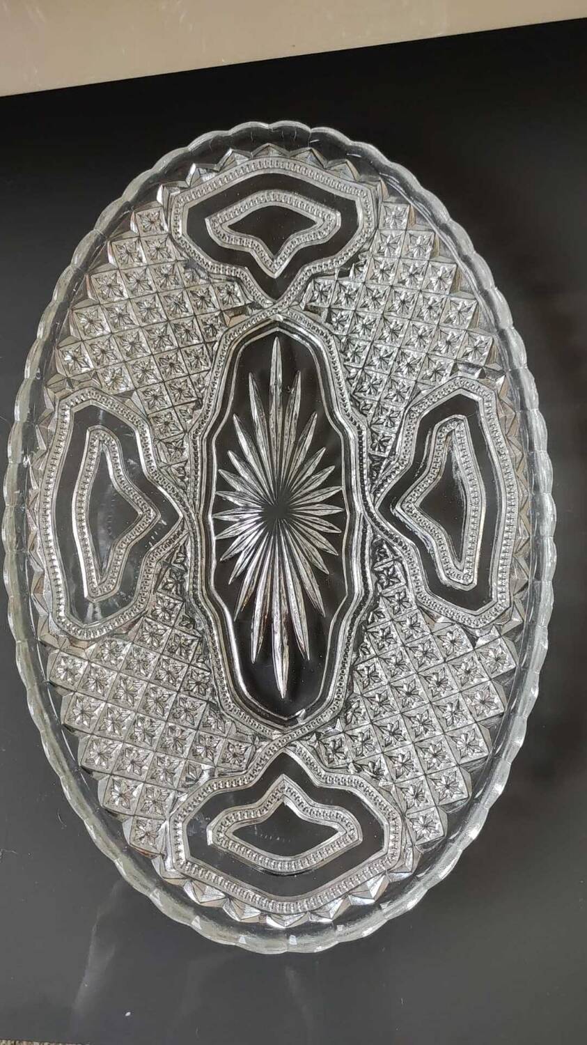 Aperitif dish in molded glass. stylish boho chic. starry, cross, leafy patterns