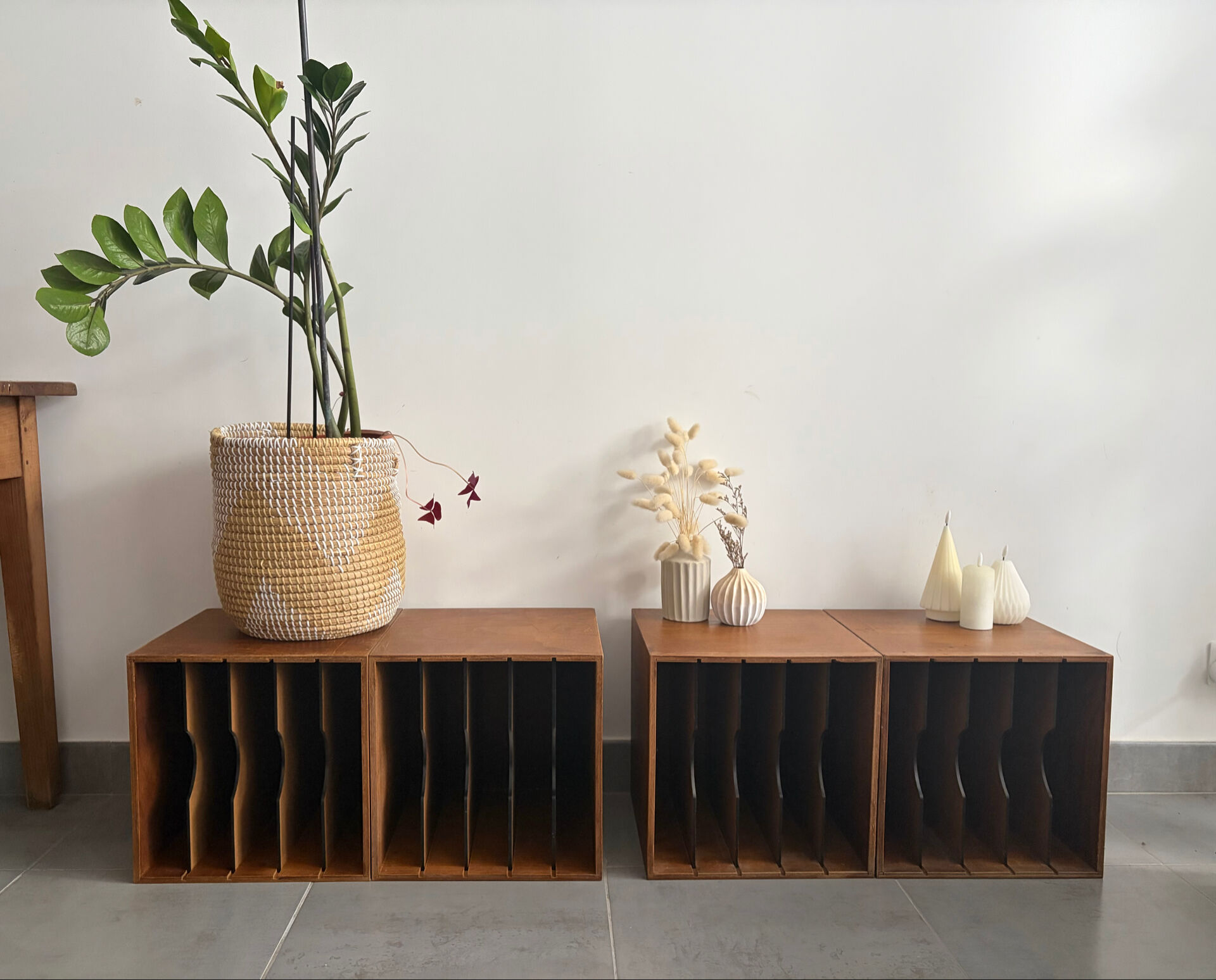 Set of 4 vintage wooden vinyl boxes