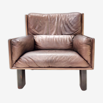 fauteuil en cuir brun postmoderne, Italie