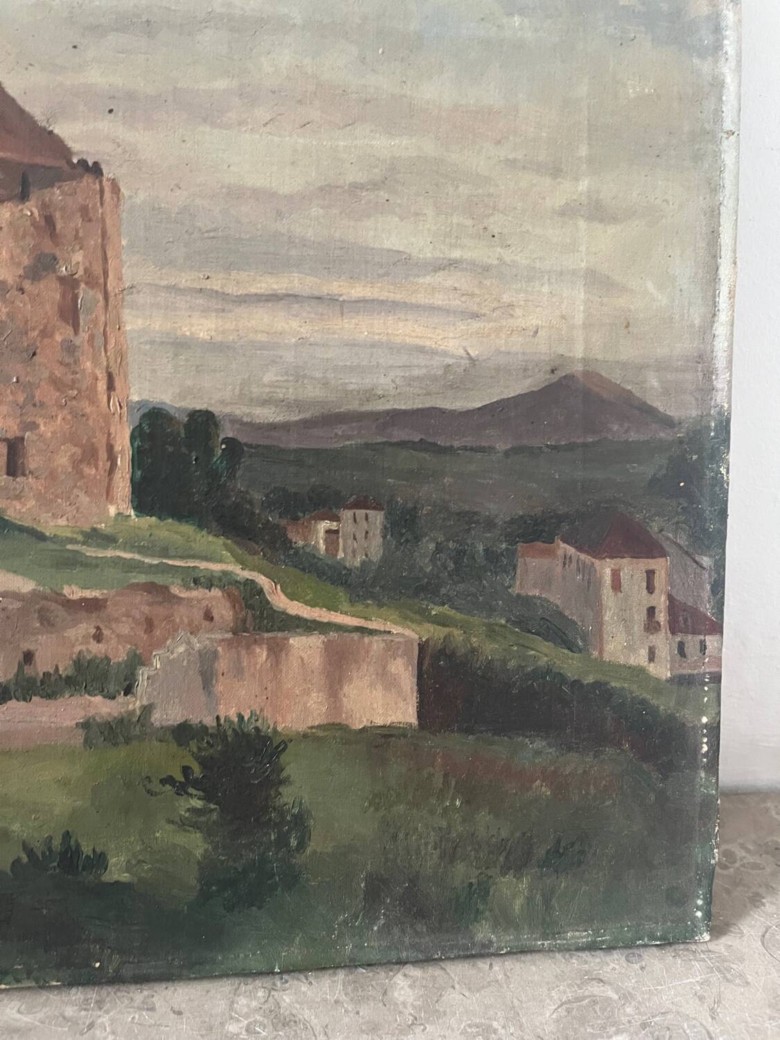 Castelet du pays Cathare, huile sur toile ancienne