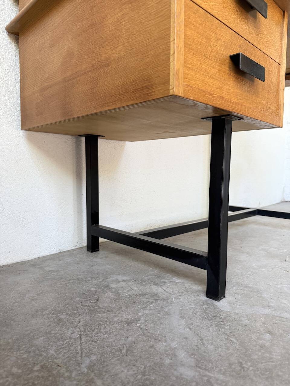 Modernist 50s oak metal desk