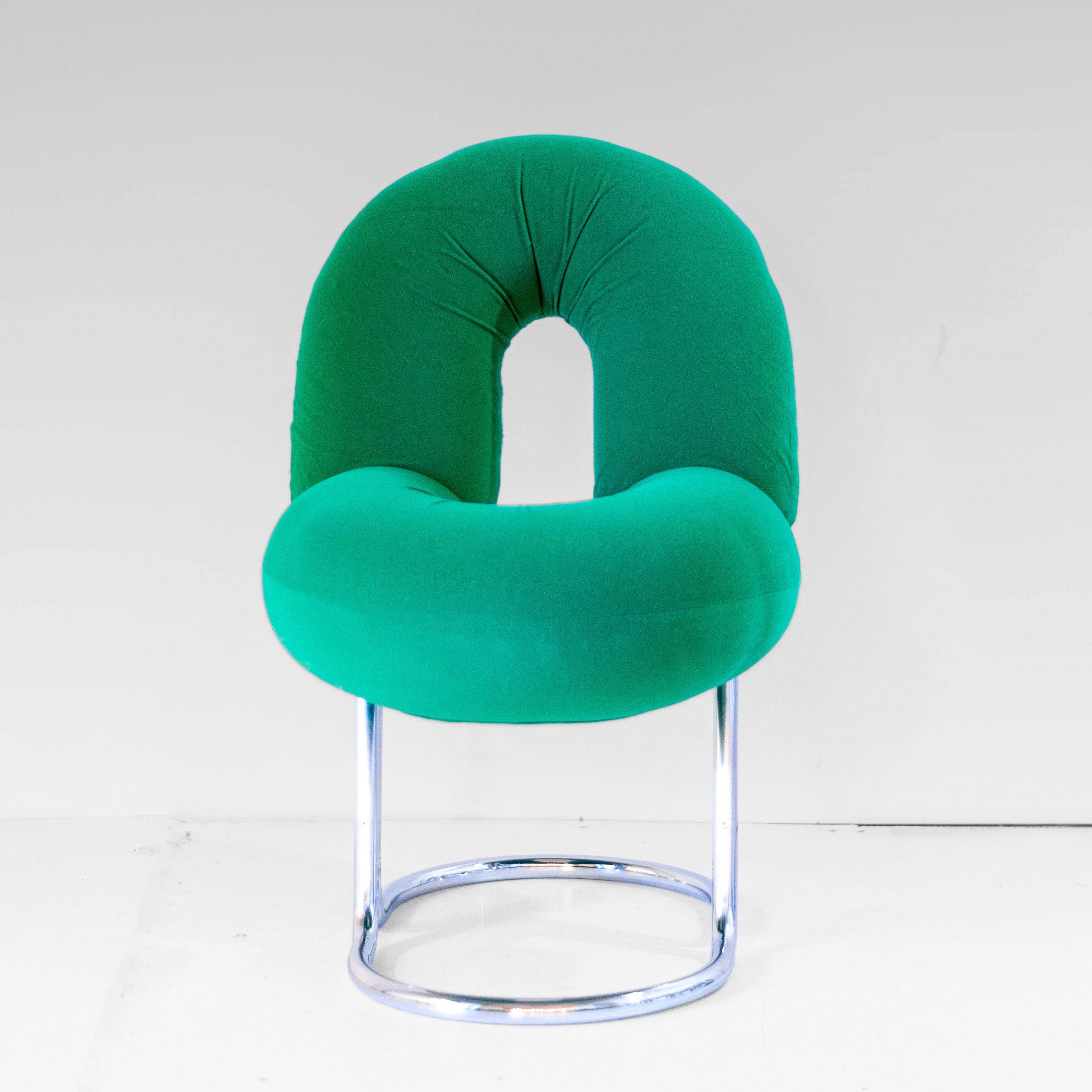 Space Age Italian Modern Desk Chair In Green Velvet and Chromed Metal