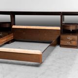 Letto matrimoniale legno tessuto anni ’70 vintage modernariato
