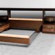 Lit double en bois, tissu, vintage moderne des années 70