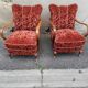 Paire de fauteuils année 50 tissu bordeaux