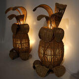 Paire d’ appliques « ananas » en rotin