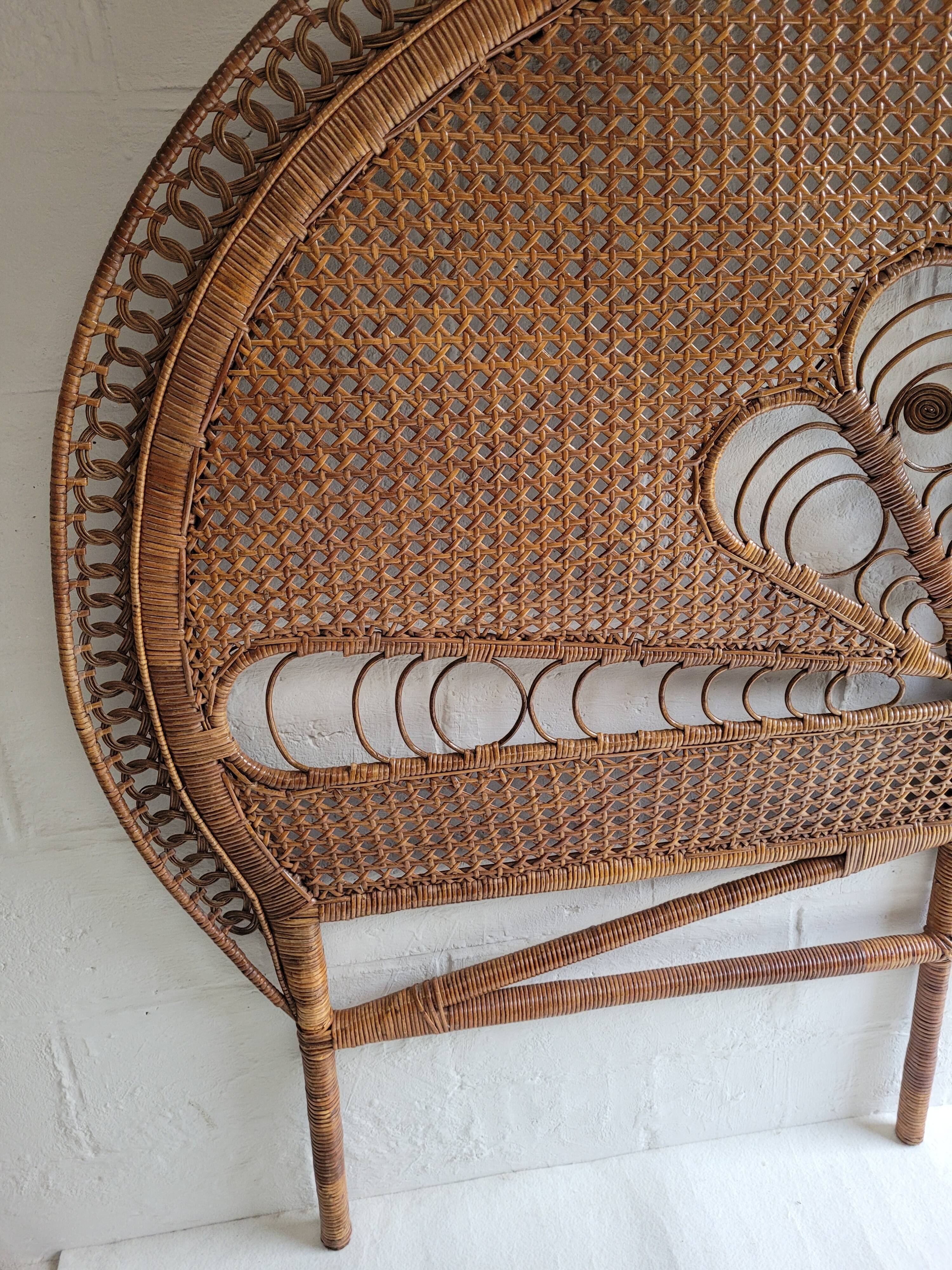Peacock rattan headboard bed